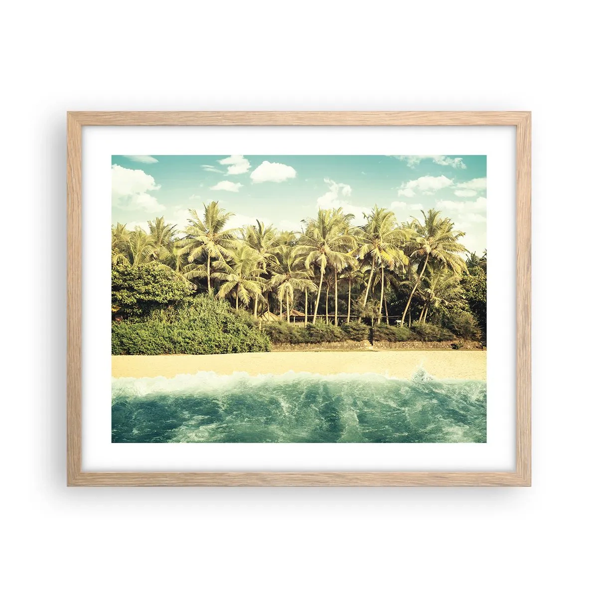 Plakat i ramme af lyst egetræ - Hvad med her? - 50x40 cm