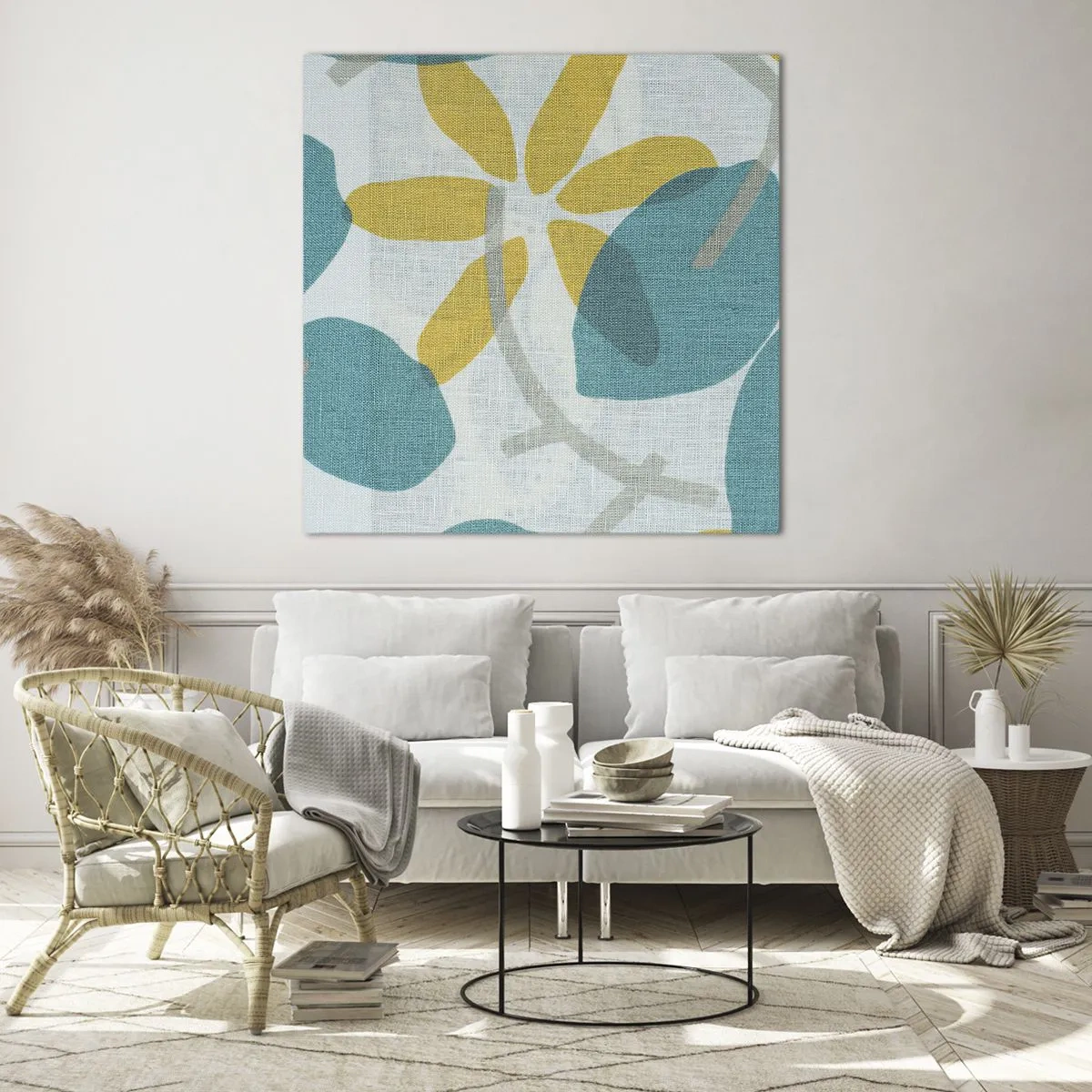 Billede på glas - Blandt azurblå blade - 70x70 cm