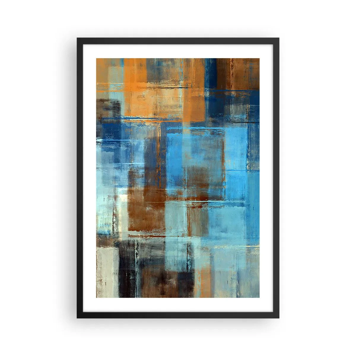 Plakat i sort ramme - Abstrakte geometriske mønstre i blå nuancer - 50x70cm - Gennem det blå slør - Moderne vægdekoration til stue og soveværelse ARTTOR