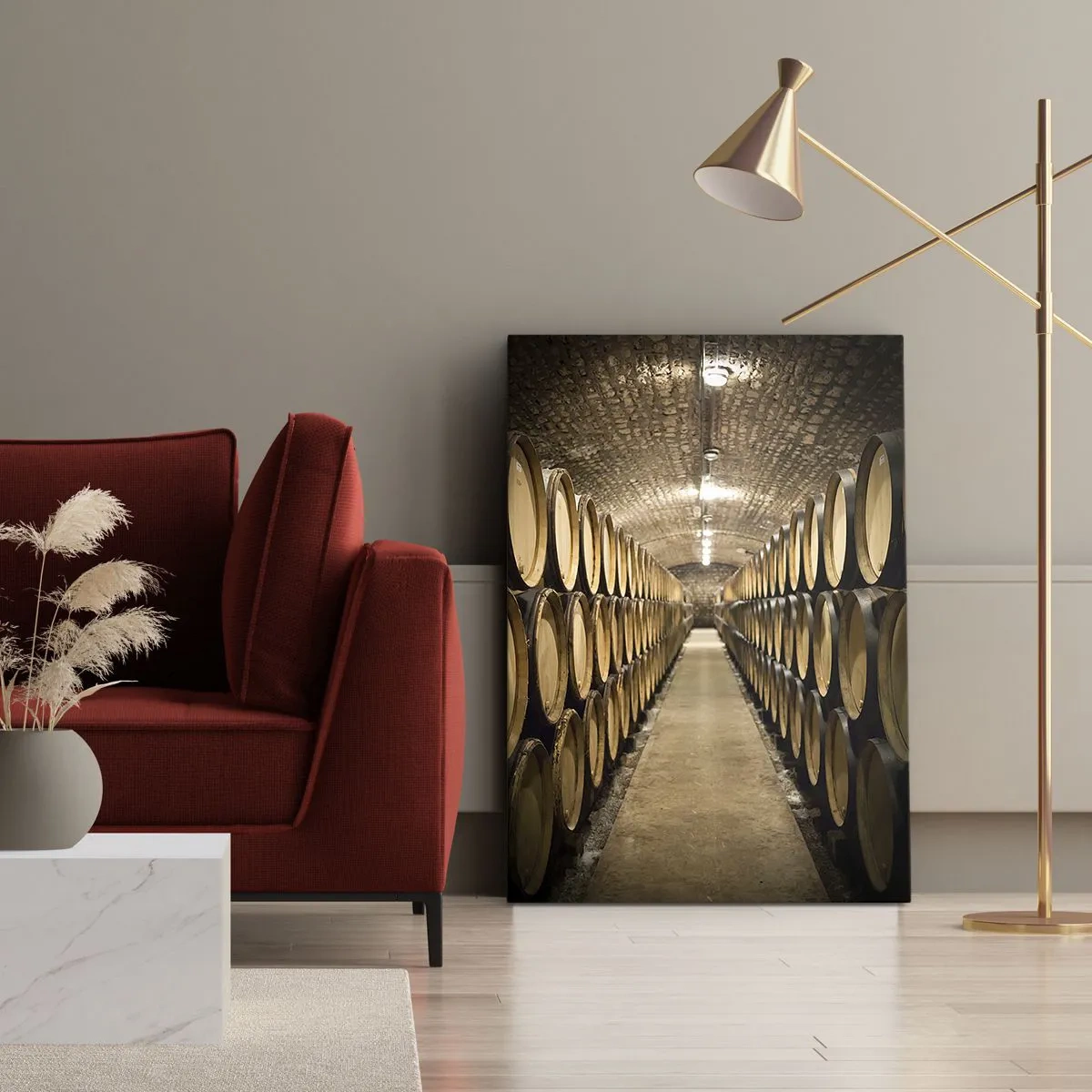 Lærredstryk - Billede på lærred - I en murstenskælder - 50x70 cm