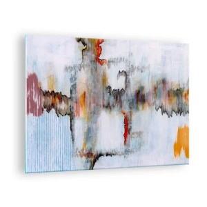 Billede på glas - Abstrakt komposition med energiske farver - 70x50cm - En pind på vandet - Moderne vægdekoration til stue og soveværelse ARTTOR