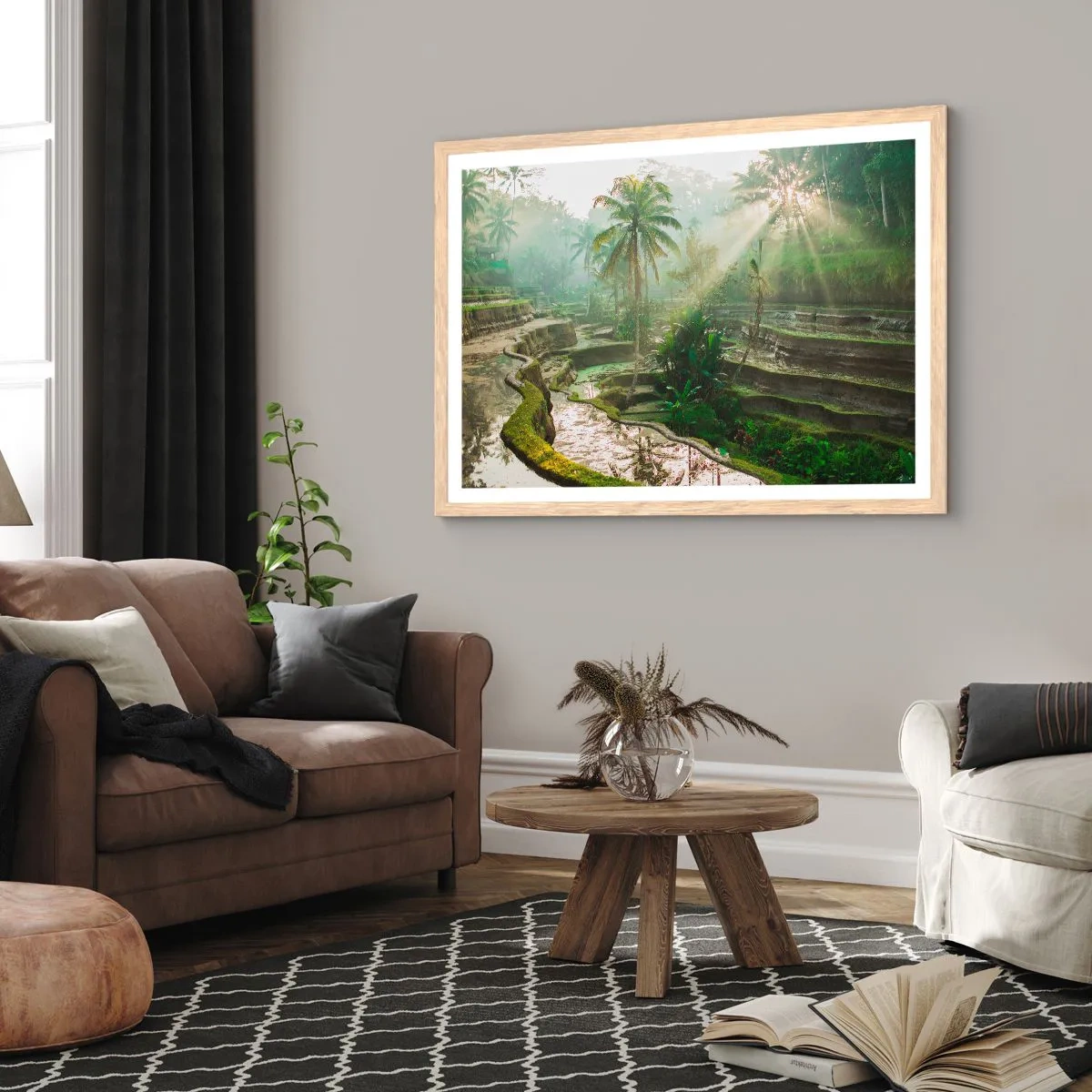 Plakat i ramme af lyst egetræ - Voksende op i solen - 40x30 cm