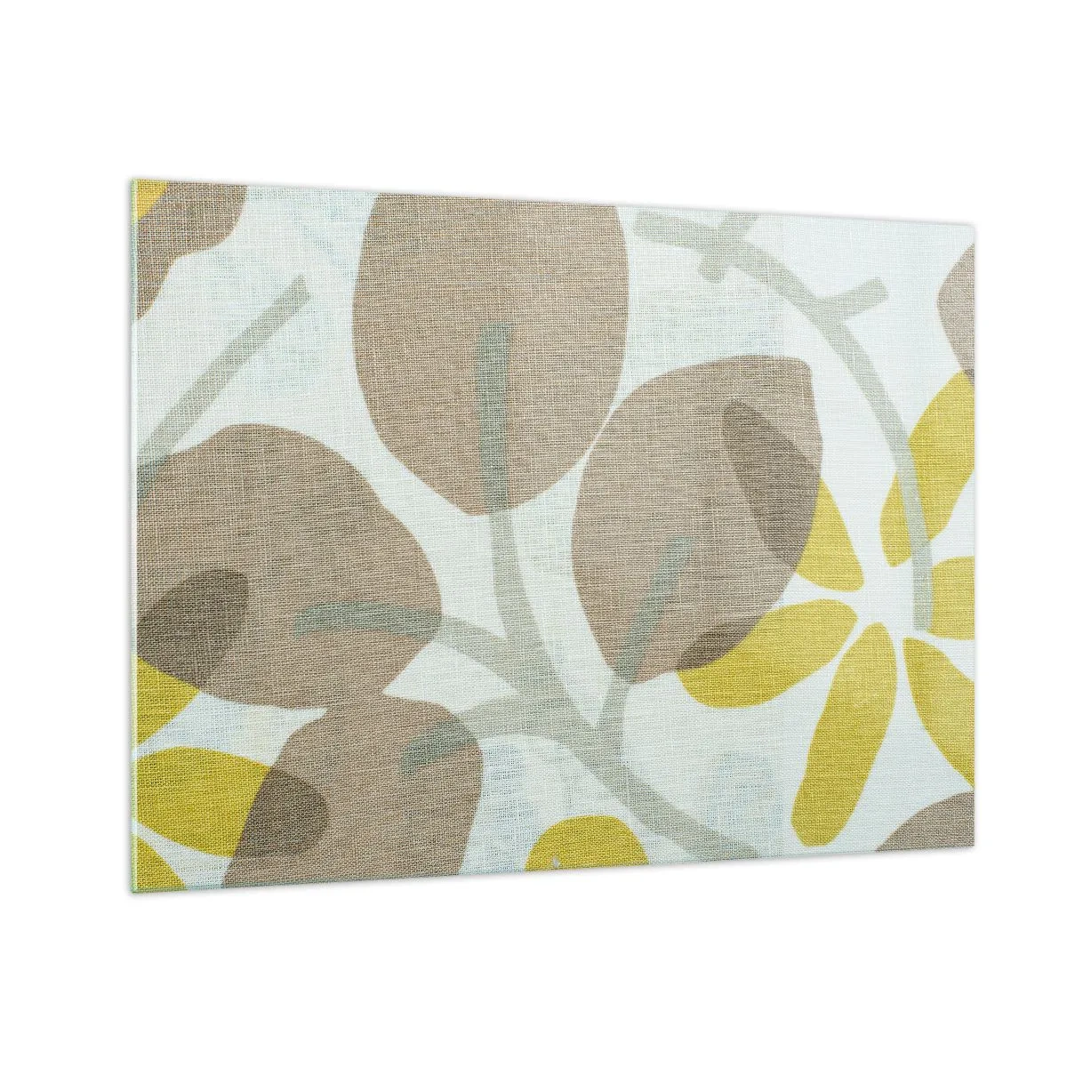 Billede på glas - Stiliserede blade og blomster i pastelfarver af beige og gul - 70x50cm - Komposition i solskinnet - Moderne vægdekoration til stue og soveværelse ARTTOR