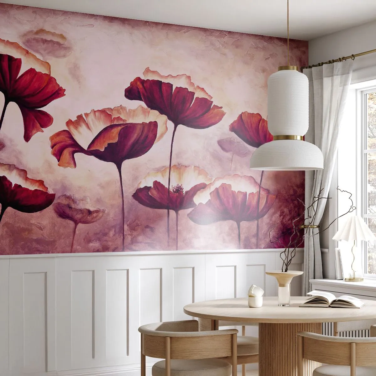 Fototapet Standard Eco - Rød og hvid flage - Abstraktion, Blomster, Stykke - 200x140 cm