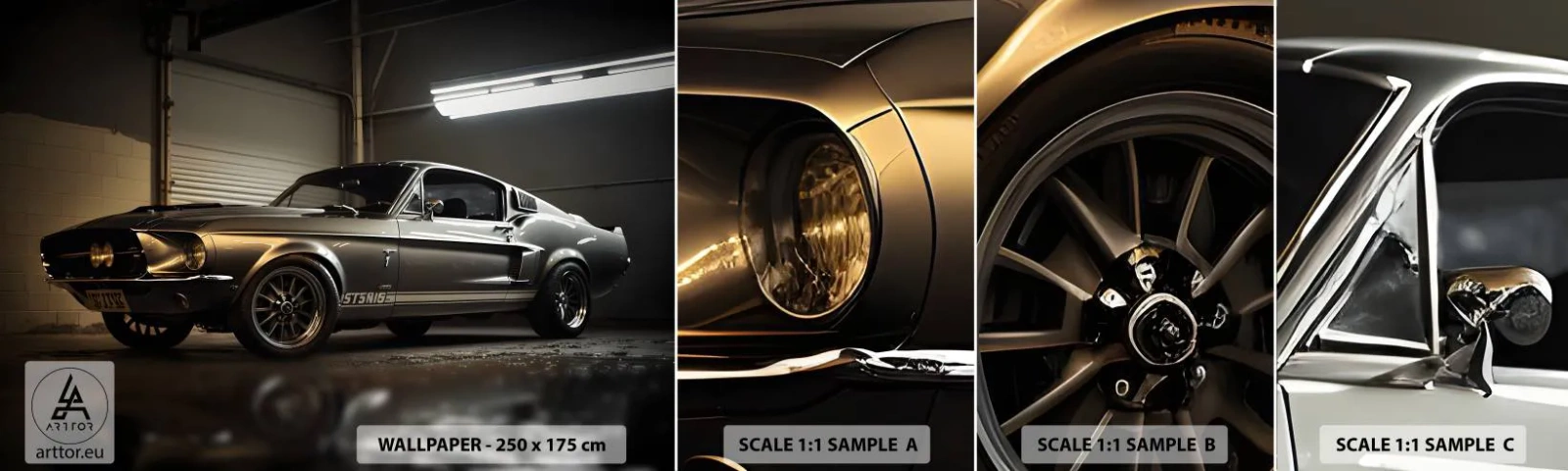 Prøve Fototapet Selvklæbende Deluxe Sticker - Tilbage til fortiden - Sportsvogn, Retro, Klassisk - 100x30 cm