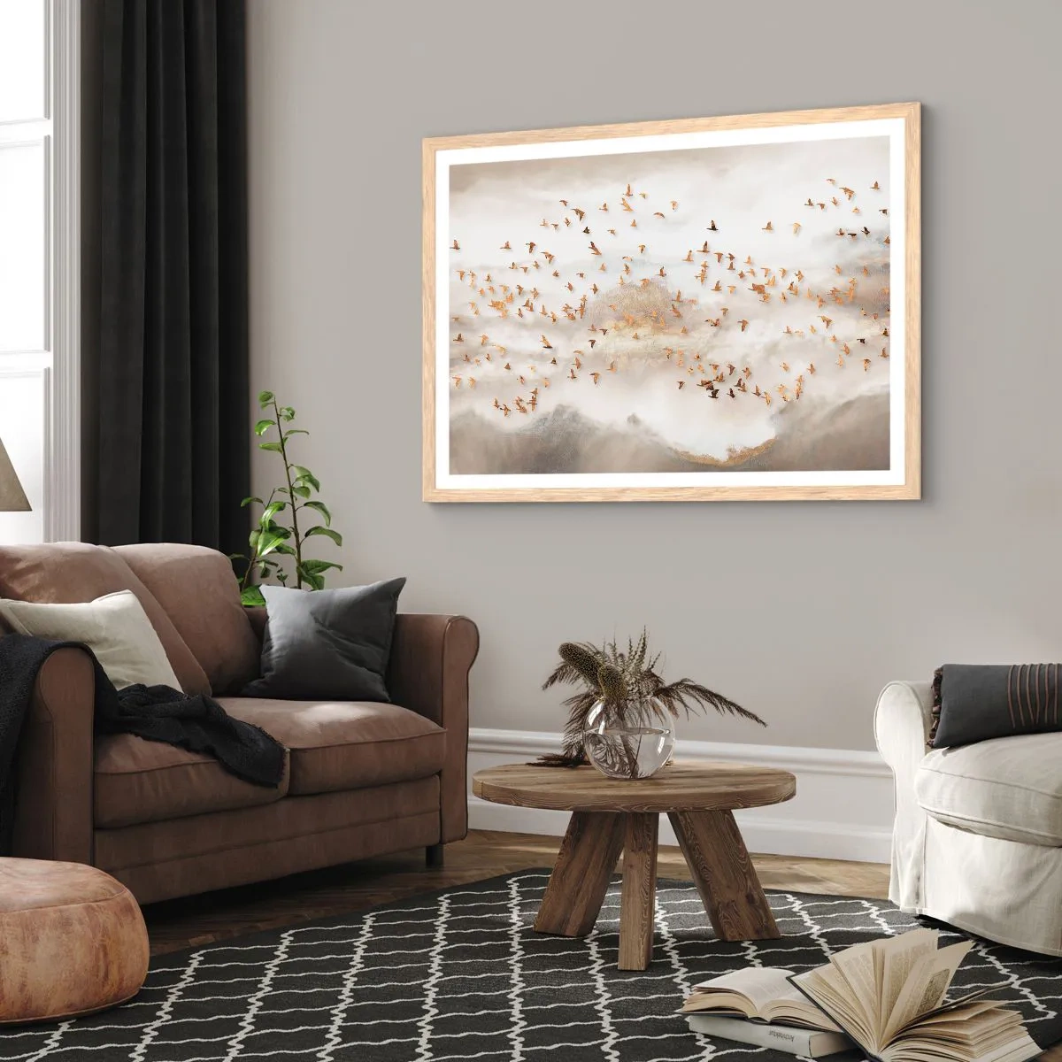 Plakat i ramme af lyst egetræ - Det er på tide... - 100x70 cm