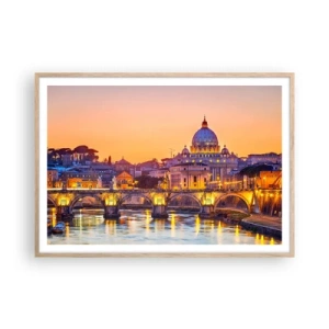 Plakat i ramme af lyst egetræ - Tusmørke over den evige by - 100x70 cm