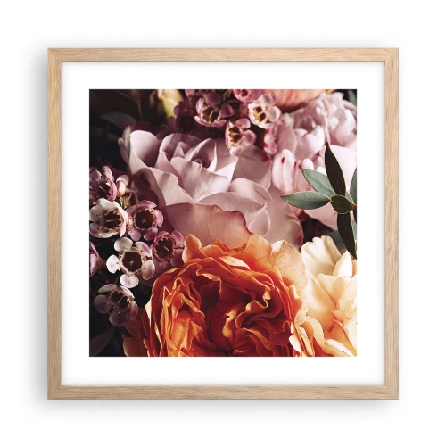 Plakat i ramme af lyst egetræ - Indhyllet i skønhed - 40x40 cm