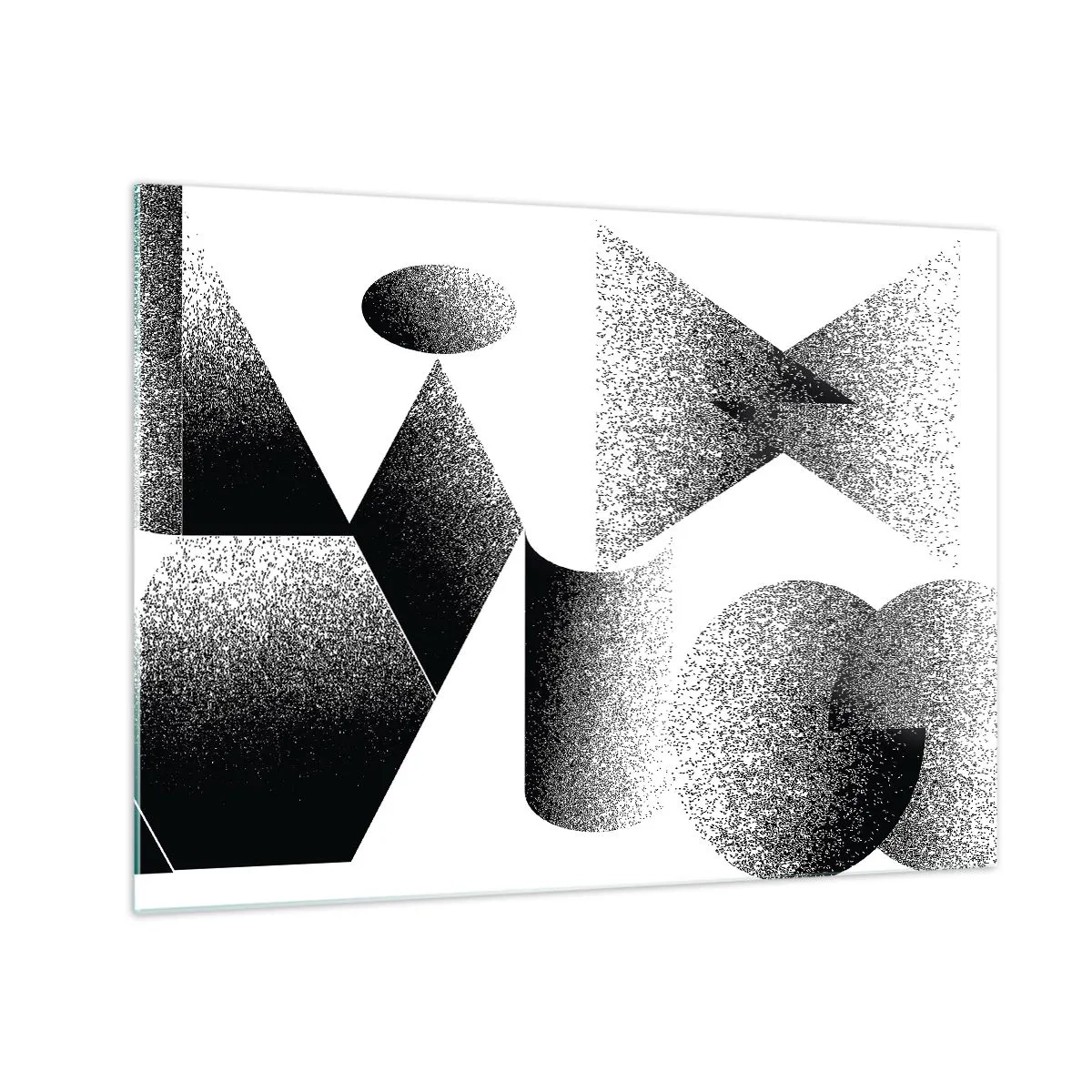 Billede på glas - Sort-hvid abstraktion med geometriske former - 70x50cm - Vinkler og ovaler - Moderne vægdekoration til stue og soveværelse ARTTOR