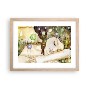 Plakat i ramme af lyst egetræ - Smaragd-violet drøm - 40x30 cm