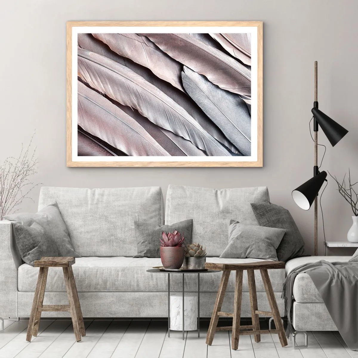 Plakat i ramme af lyst egetræ - I lyserødt sølv - 100x70 cm