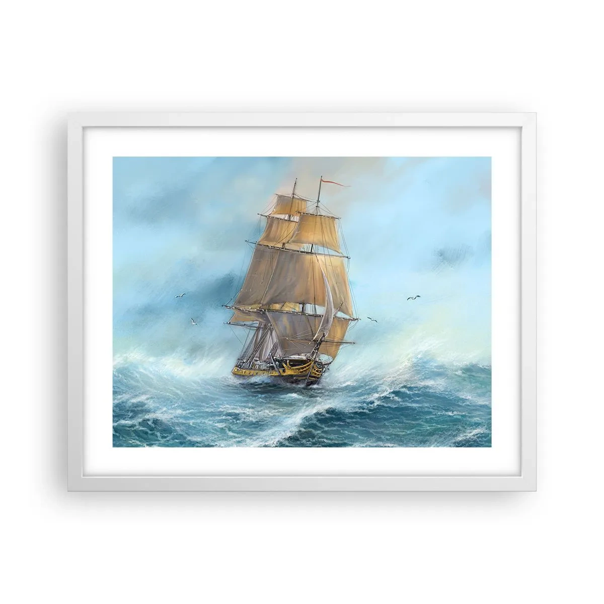 Plakat i hvid ramme - Bølgende gennem bølgerne - 50x40 cm