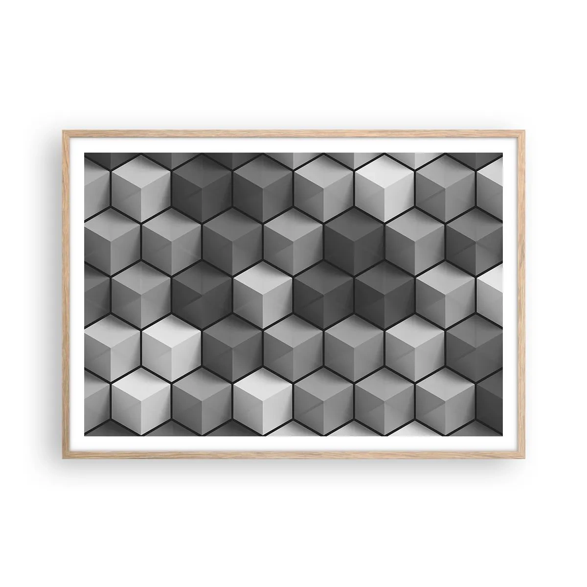 Plakat i ramme af lyst egetræ - Kubistisk puslespil - 100x70 cm