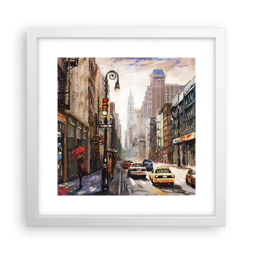 Plakat i hvid ramme - New York - også farverig i regnvejr - 30x30 cm
