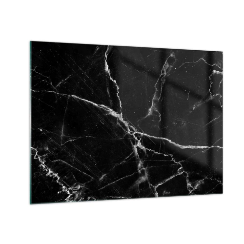 Billede på glas - Sort marmoroverflade med lyse årer - 70x50cm - Stenens hemmelige liv - Moderne vægdekoration til stue og soveværelse ARTTOR