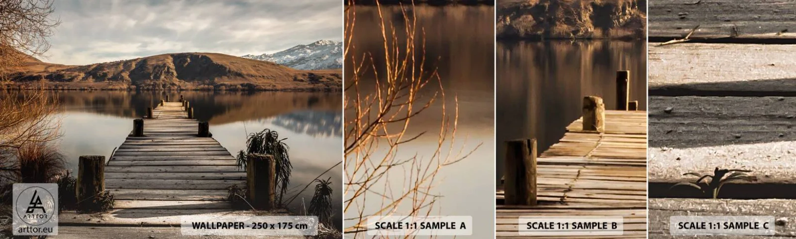 Fototapet Prøve Standard Eco - Et landskab i stilhed - Landskab, Bro, Sø - 100x30 cm