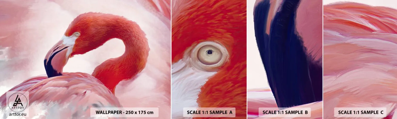 Prøve Fototapet Selvklæbende Deluxe Sticker - Fugleskønhed - Flamingo, Fugl, Natur - 100x30 cm