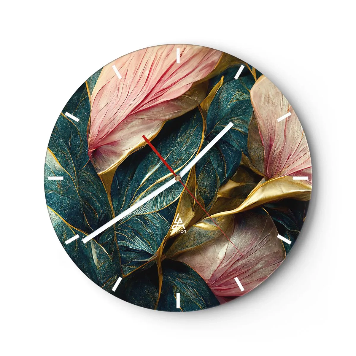 Vægur, Uret - Blade i nuancer af grønt, guld og lyserødt i en elegant form - 30x30cm - Naturlig elegance og stil - Moderne vægdekoration til stue, køkken og soveværelse ARTTOR
