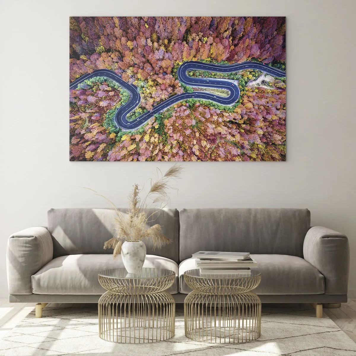 Billede på glas - En snoet vej gennem skoven - 120x80 cm