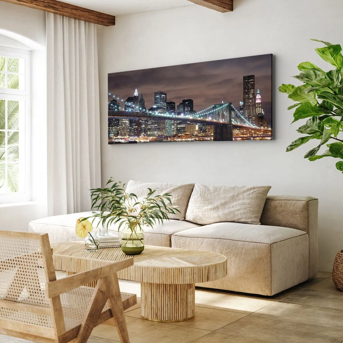 Lærredstryk - Billede på lærred - Lys i den store by - 140x50 cm