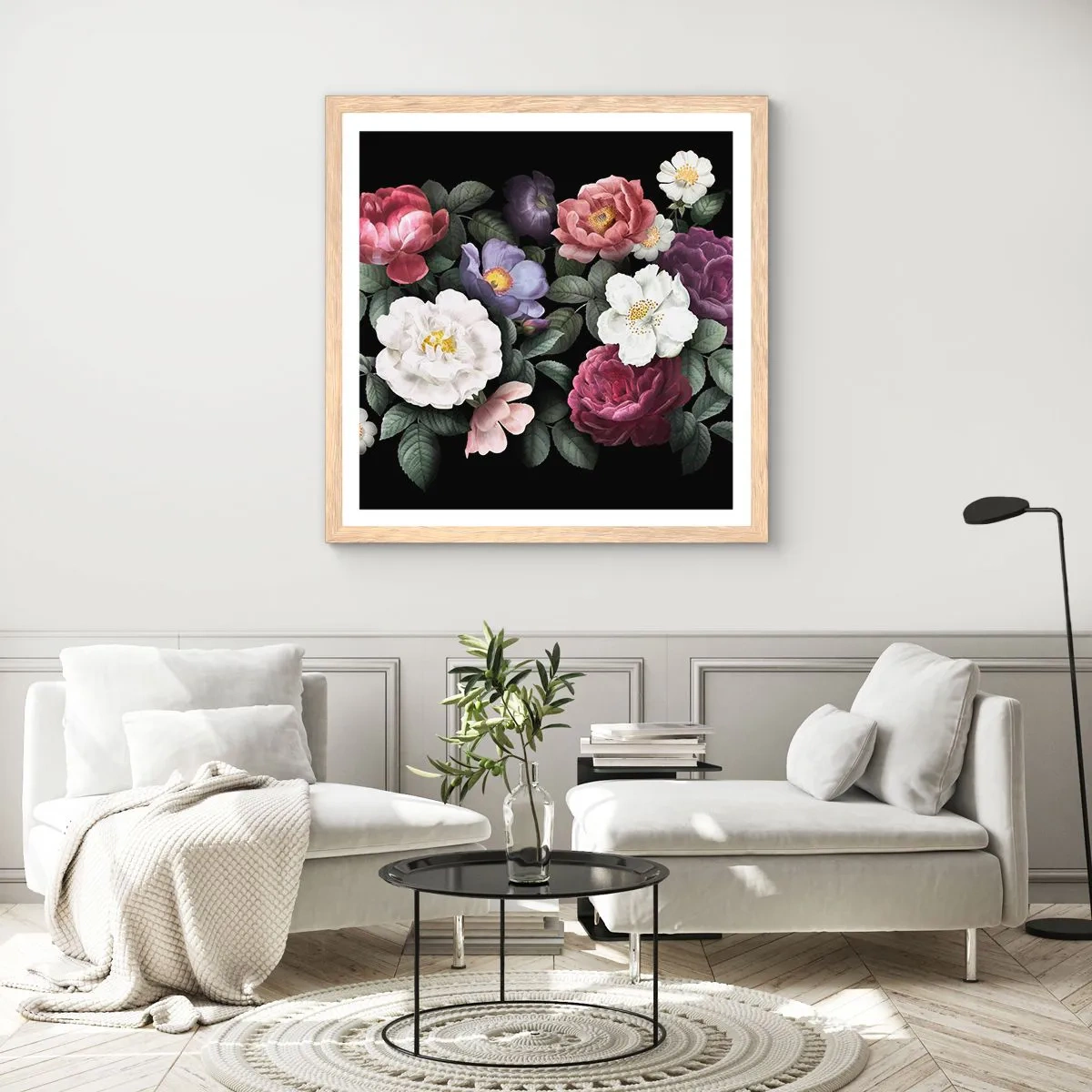 Plakat i ramme af lyst egetræ - Fra en engelsk have - 50x50 cm