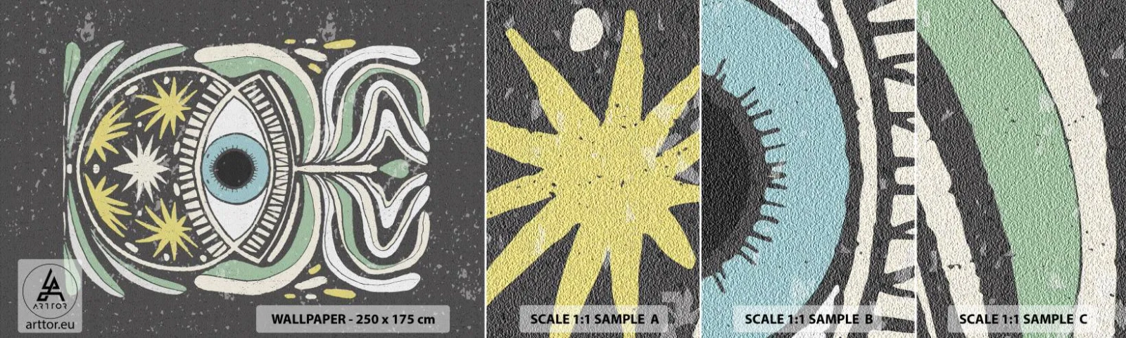 Fototapet Prøve Standard Eco - Stammeritualer - Boho, Øje, Pastel - 100x30 cm