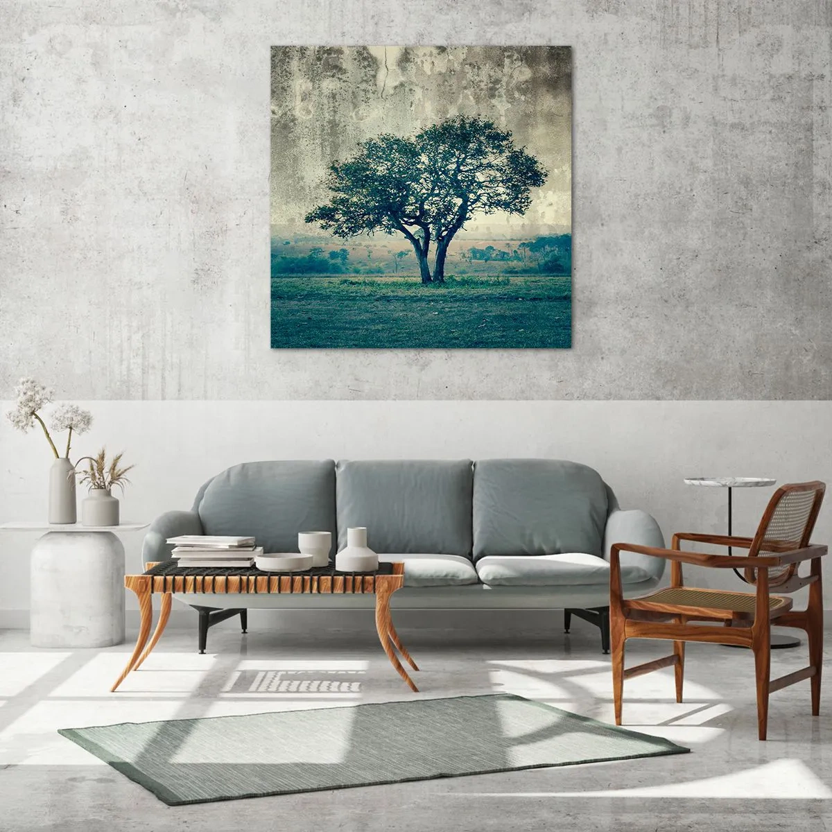 Billede på glas - Et æbletræ på en blå membran? - 70x70 cm