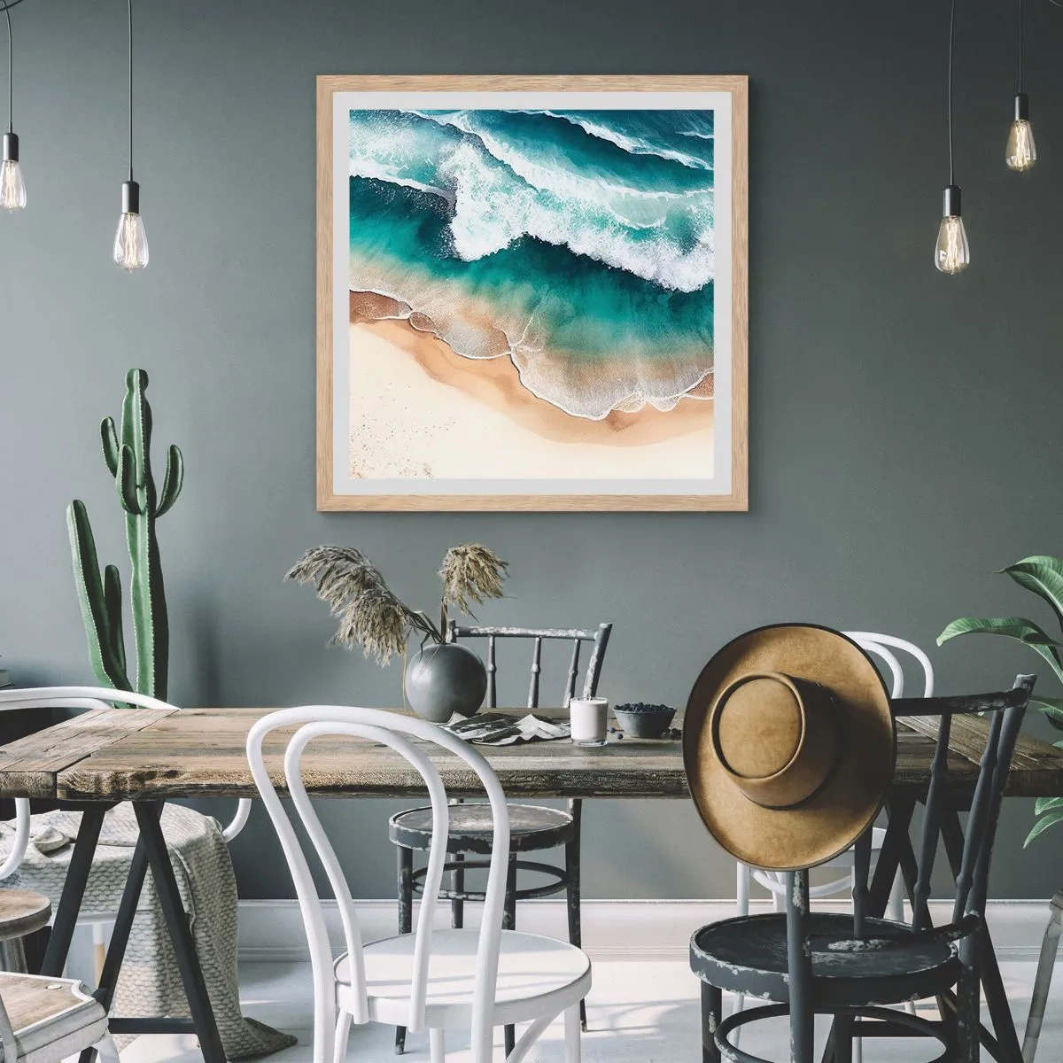 Plakat i ramme af lyst egetræ - Et evigt møde - 40x40 cm