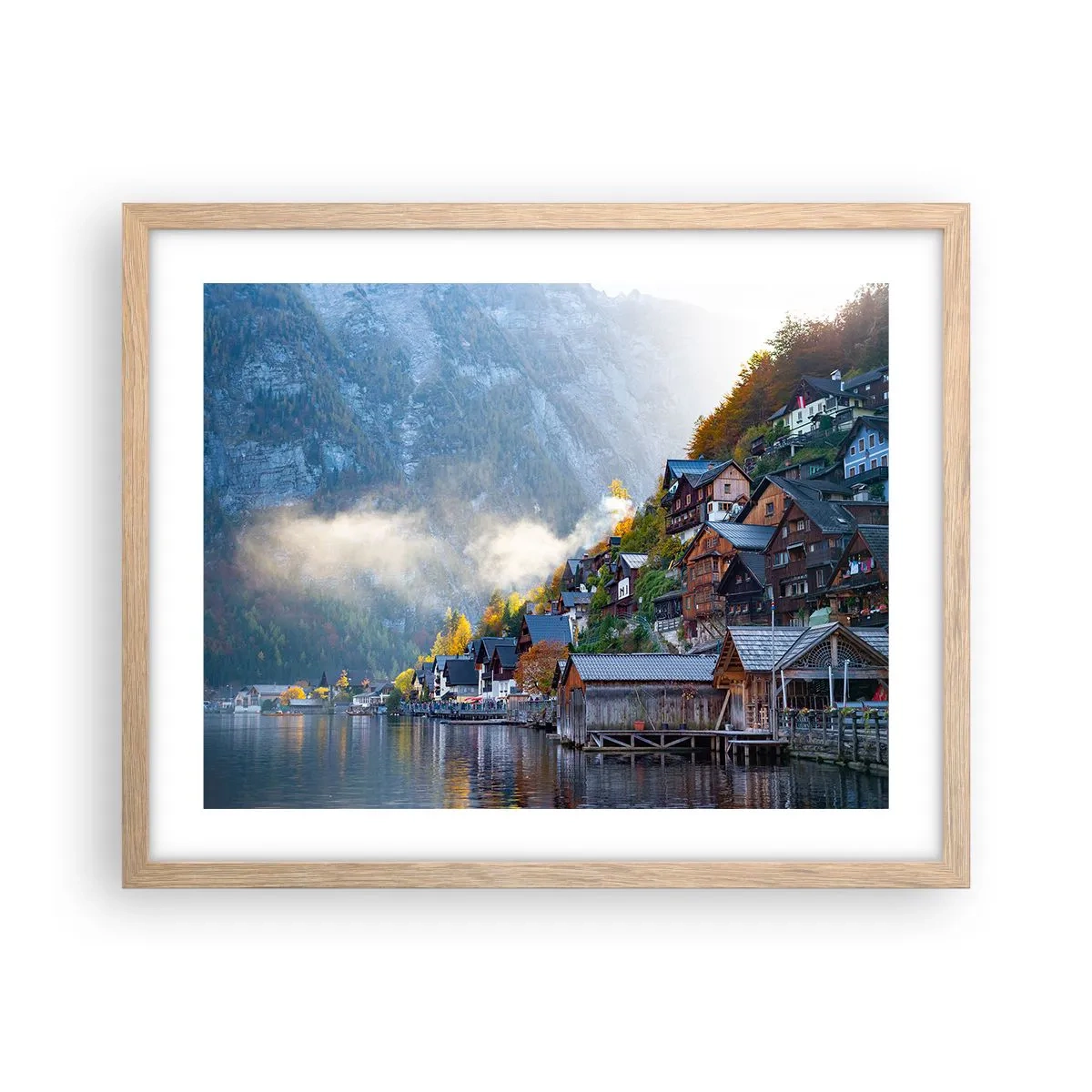 Plakat i ramme af lyst egetræ - Alpine climes - 50x40 cm