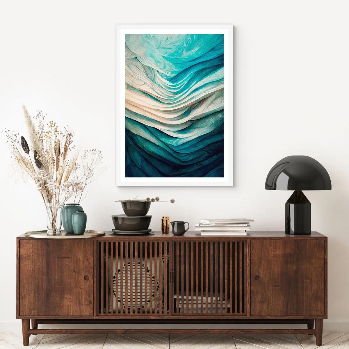 Plakat i hvid ramme - Blå umættelighed - 61x91 cm