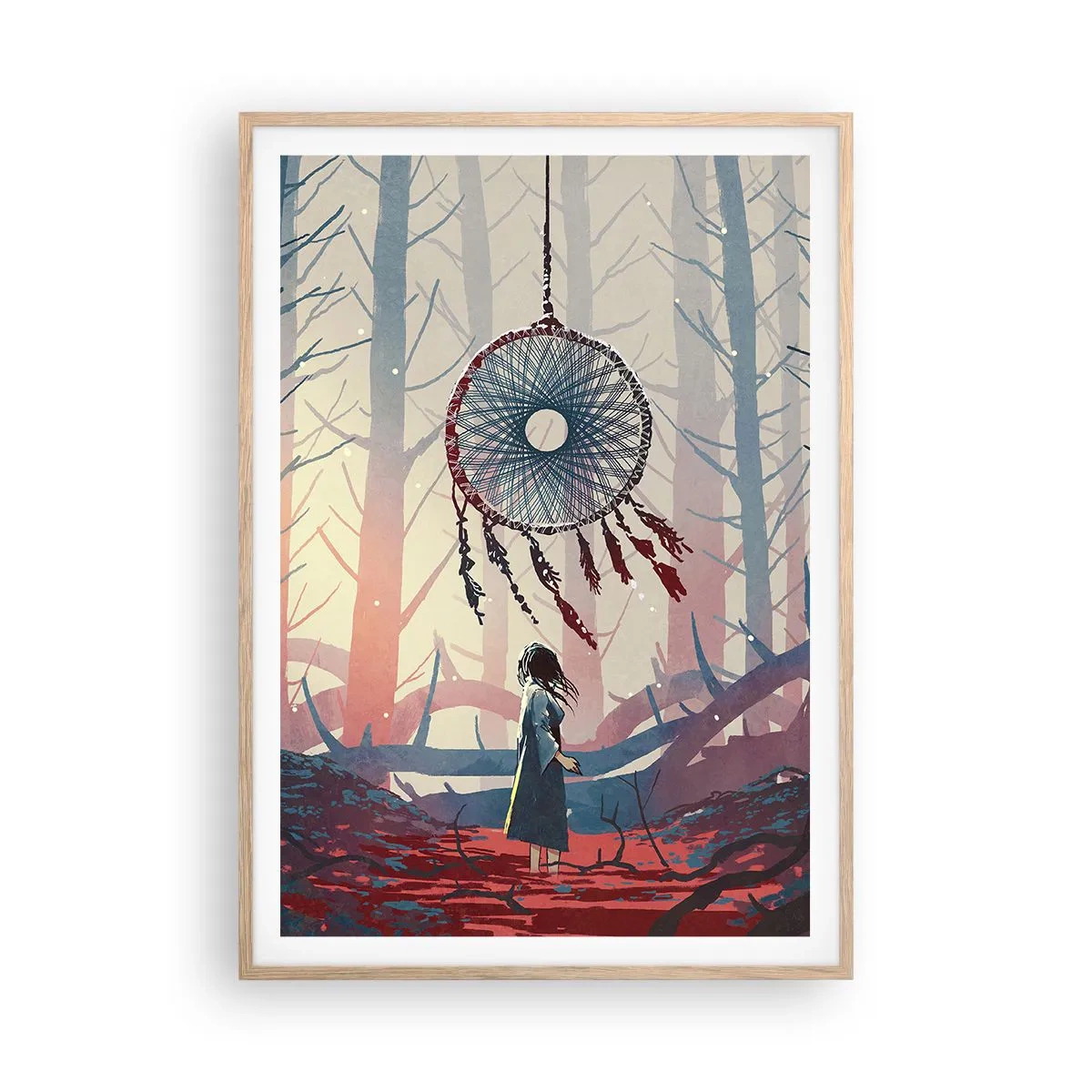 Plakat i ramme af lyst egetræ - Det hemmelige ritual for lykke - 70x100 cm