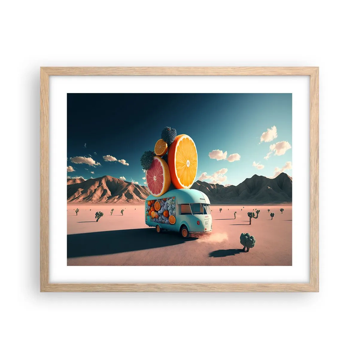 Plakat i ramme af lyst egetræ - En smag af ferie - 50x40 cm