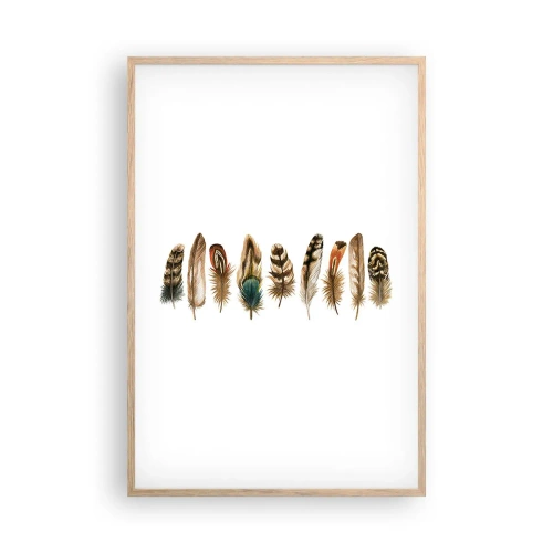 Plakat i ramme af lyst egetræ - Variation med fjer - 61x91 cm