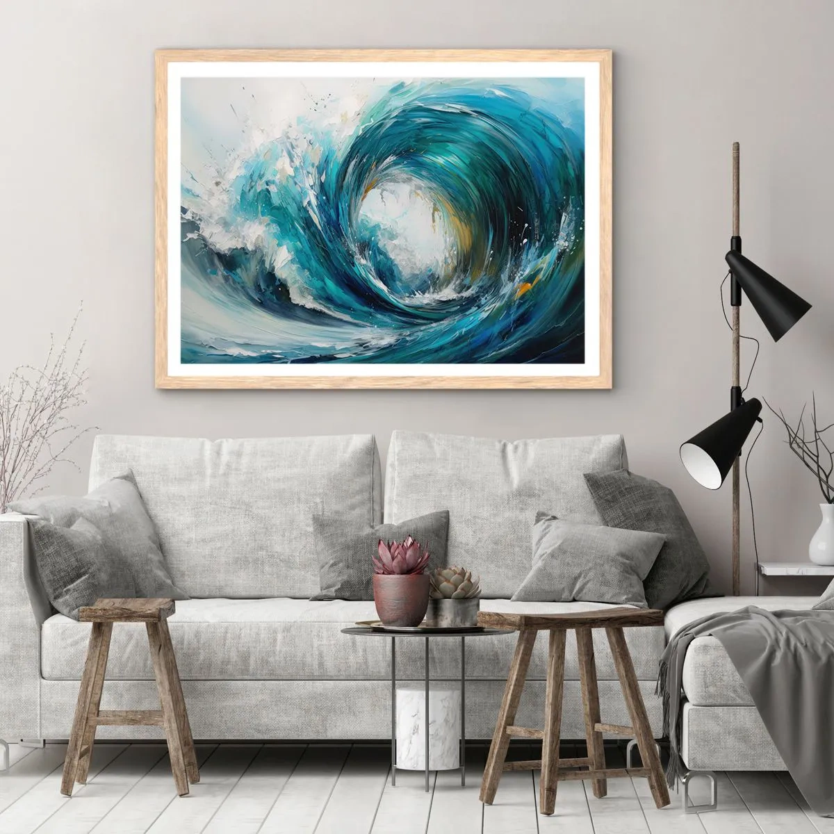Plakat i ramme af lyst egetræ - Havets portal - 40x30 cm