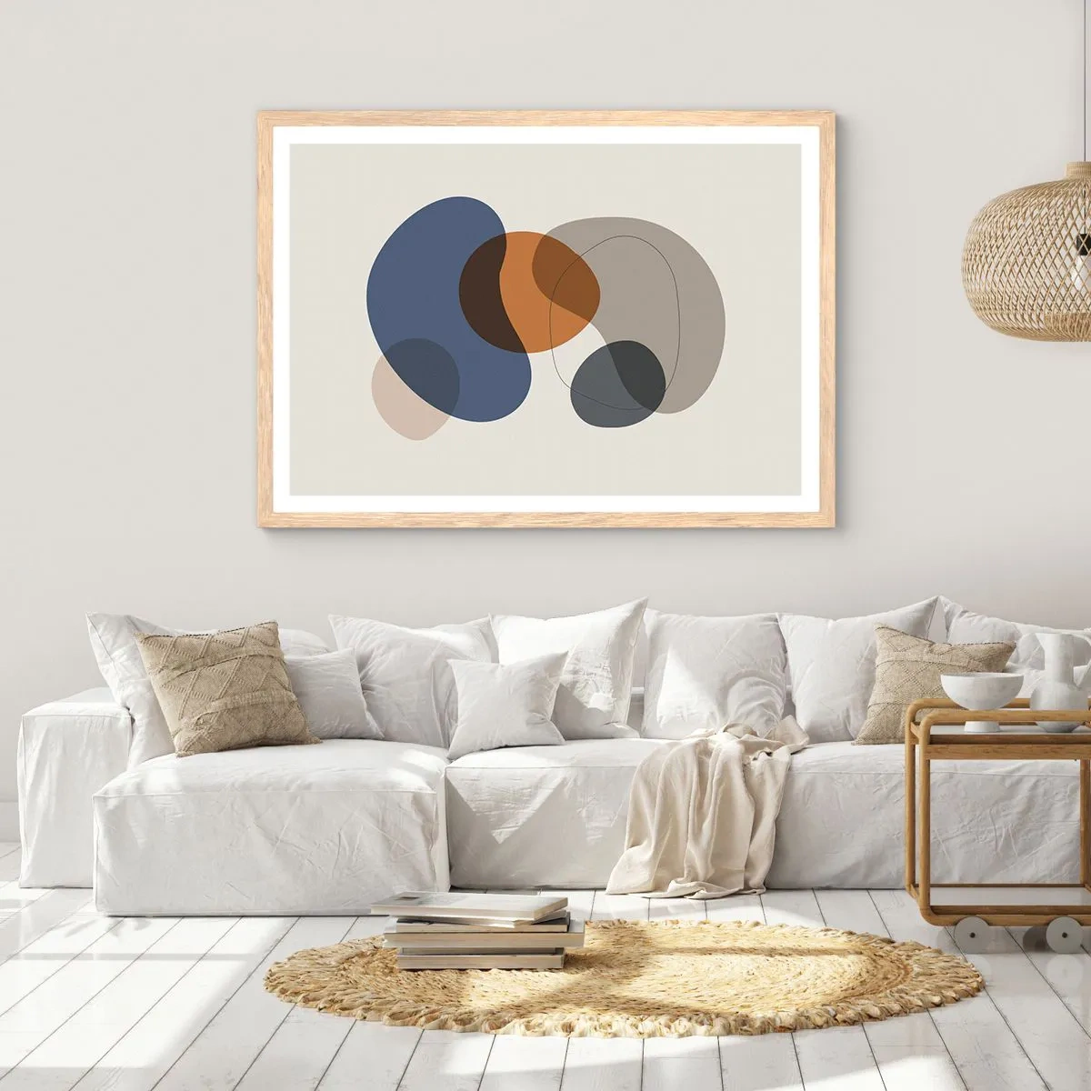 Plakat i ramme af lyst egetræ - Dråber af farve - 91x61 cm