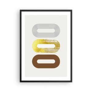 Plakat i sort ramme - Geometriske former i nuancer af guld, brun og grå - 50x70cm - Åhhh! - Moderne vægdekoration til stue og soveværelse ARTTOR
