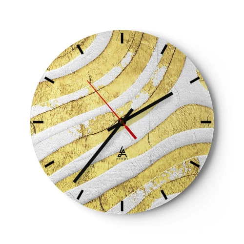 Vægur, Uret - Guld- og hvide bølger i en abstrakt tekstur - 30x30cm - Sammensætning i hvidt og guld - Moderne vægdekoration til stue, køkken og soveværelse ARTTOR