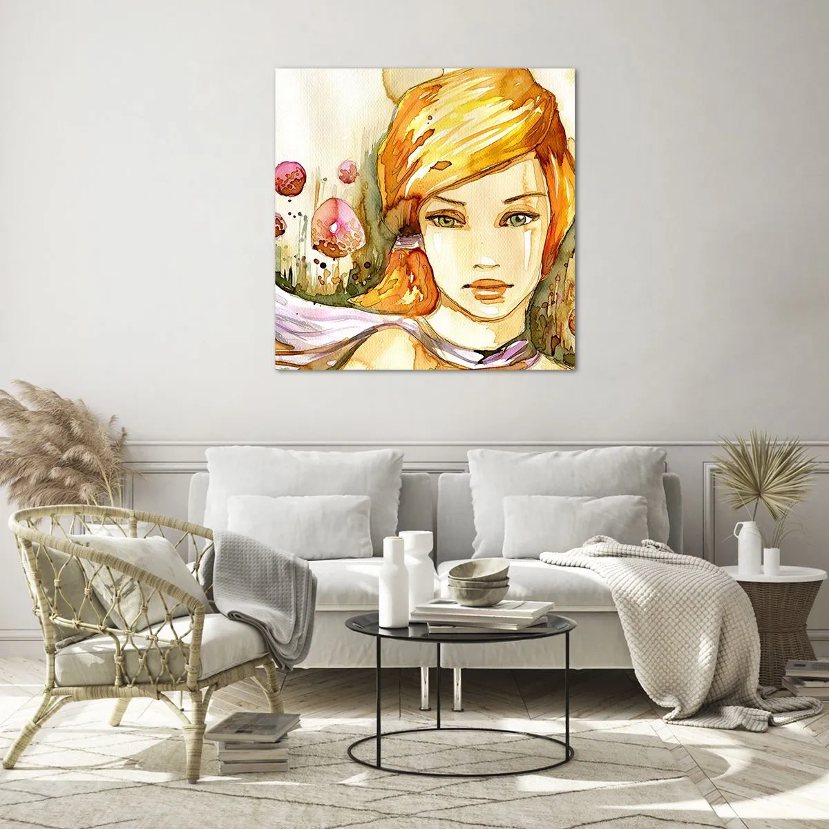 Billede på glas - Smaragdblikket, der dulmer vreden - 60x60 cm