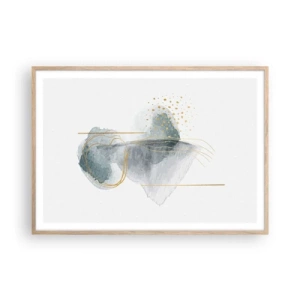 Plakat i ramme af lyst egetræ - Om forholdet mellem grå og guld - 100x70 cm