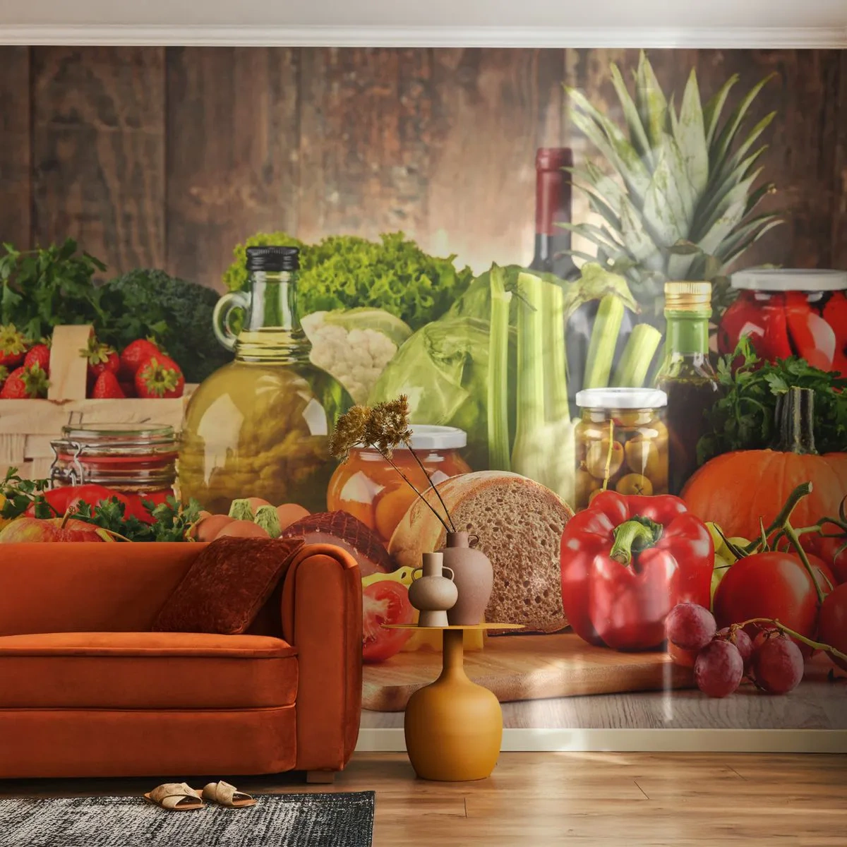 Fototapet Standard Eco - Røget, ristet, marineret - Gastronomi, Grøntsager, Frugt - 350x256 cm