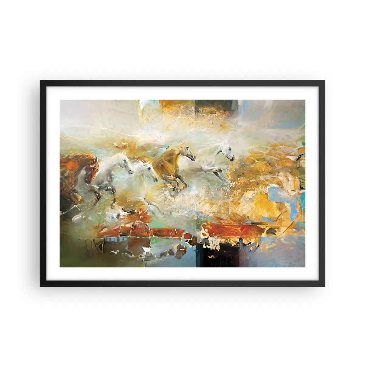 Plakat i sort ramme - Galopperer gennem lyset - 70x50 cm