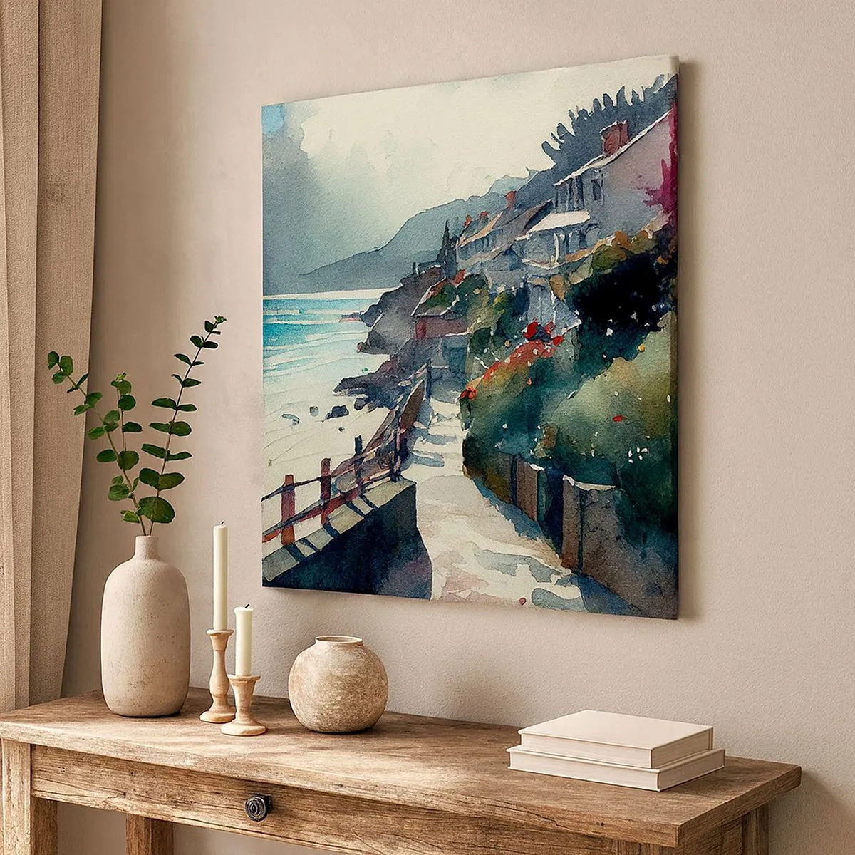 Lærredstryk - Billede på lærred - Middelhavsby - 30x30 cm