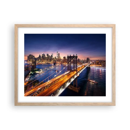 Plakat i ramme af lyst egetræ - En lysende bro til hjertet af byen - 50x40 cm