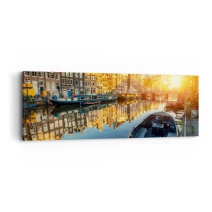 Lærredstryk - Billede på lærred - Morgen i Amsterdam - 90x30 cm