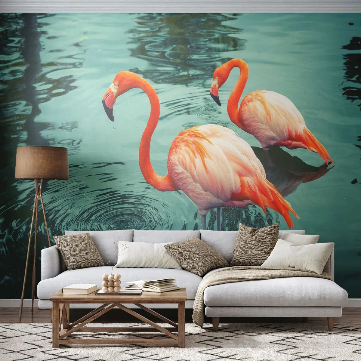 Fototapet Standard Eco - Vi er nu på mode - Flamingoer, Fugle, Natur - 200x140 cm