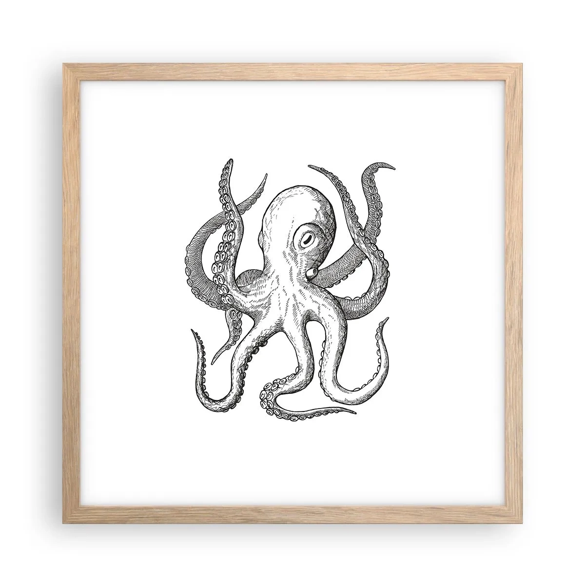 Plakat i ramme af lyst egetræ - Dans med bølger - 40x40 cm