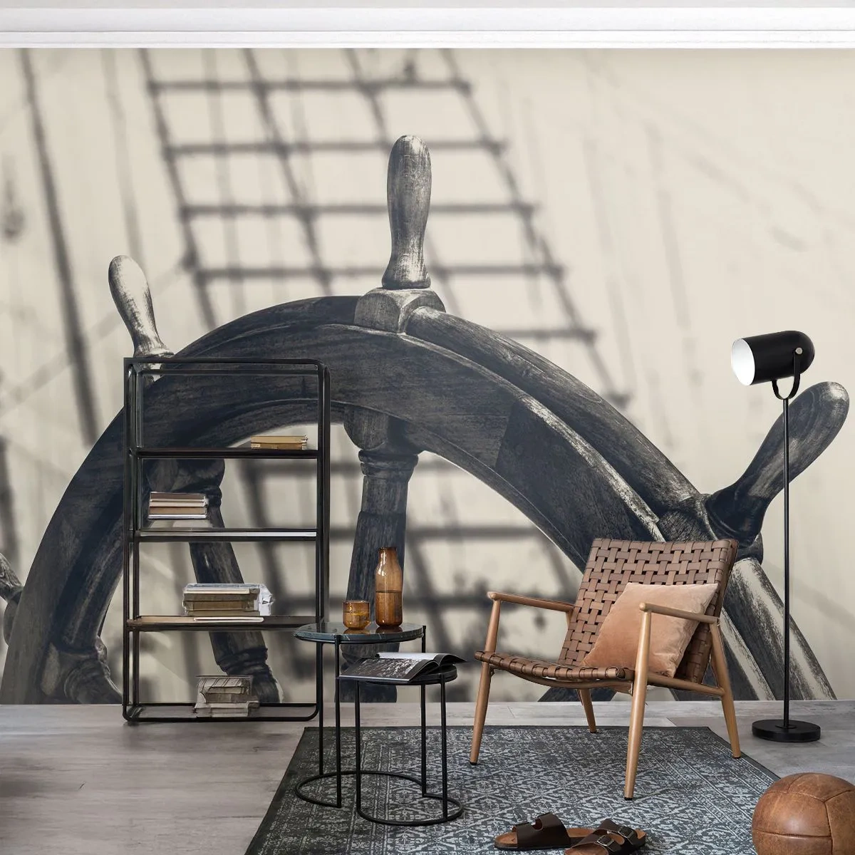 Fototapet Premium Canvas - Historier om havet - Nautisk, sejlads, Rat - 250x175 cm