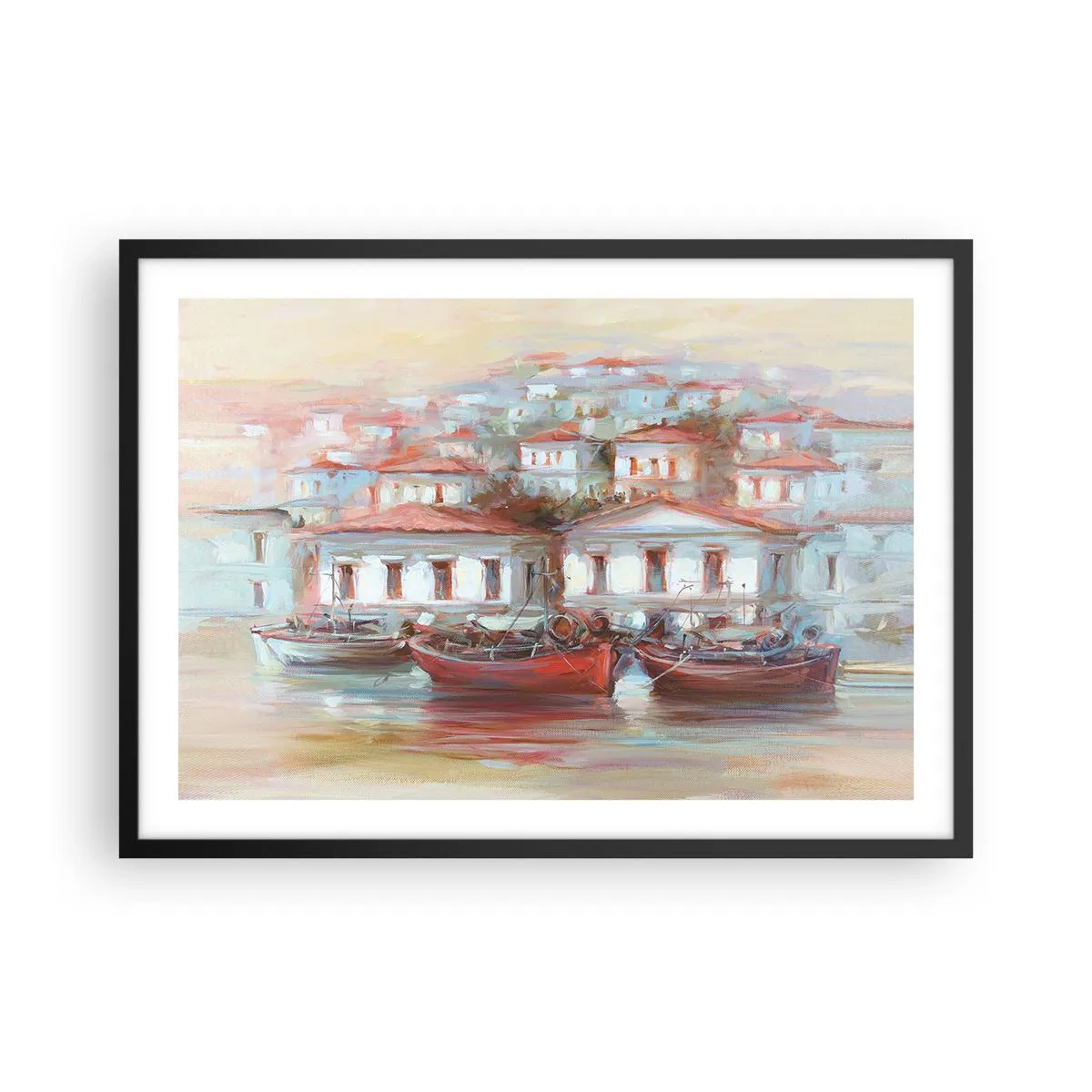 Plakat i sort ramme - Lykkelig by - 70x50 cm