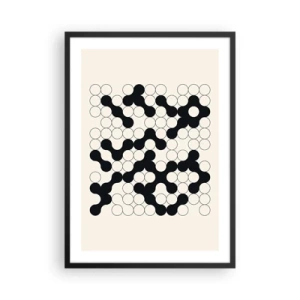 Plakat i sort ramme - Geometrisk sammensætning af sorte og hvide cirkler - 50x70cm - Kinesisk spil - variation - Moderne vægdekoration til stue og soveværelse ARTTOR