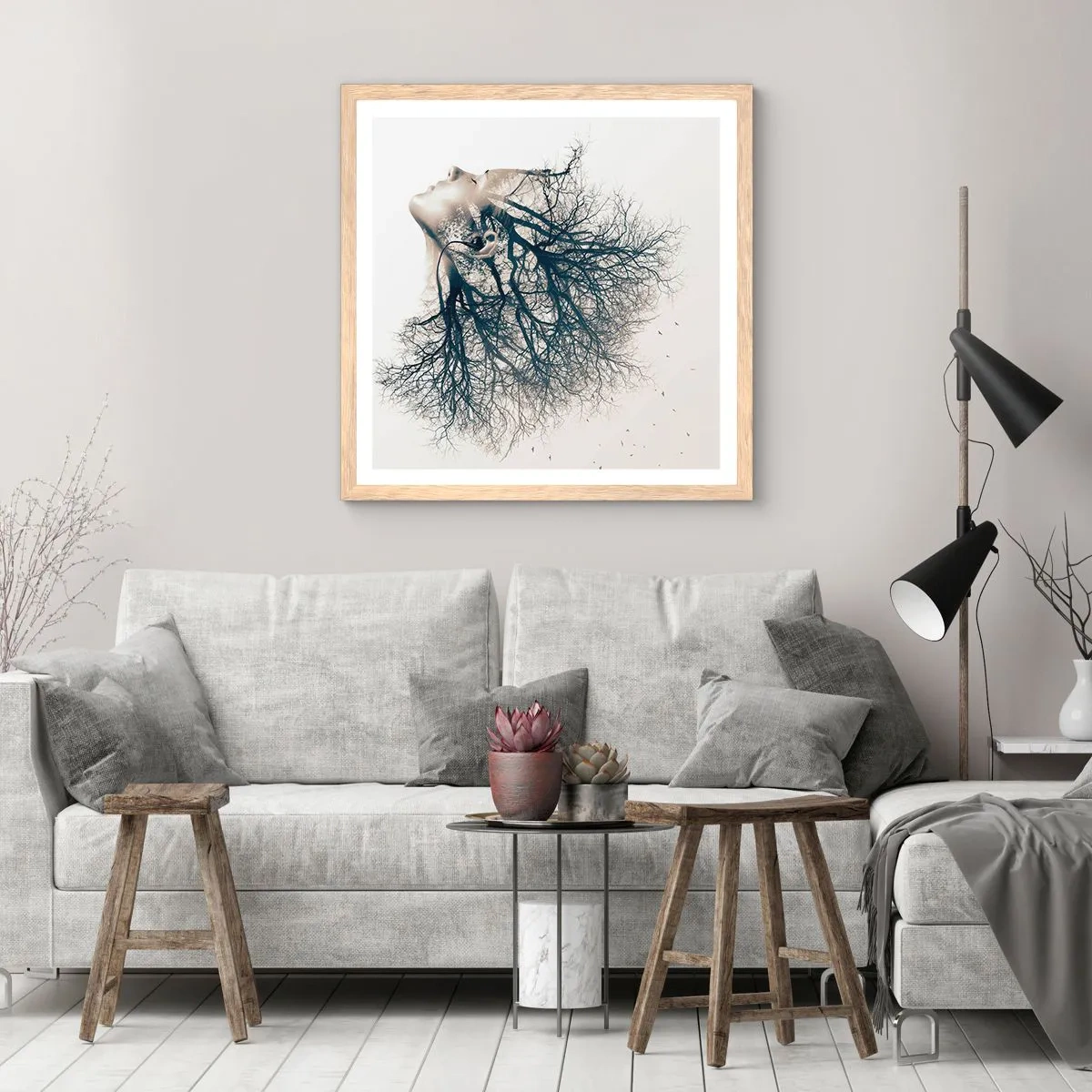 Plakat i ramme af lyst egetræ - Lyttede til træets hvisken - 30x30 cm